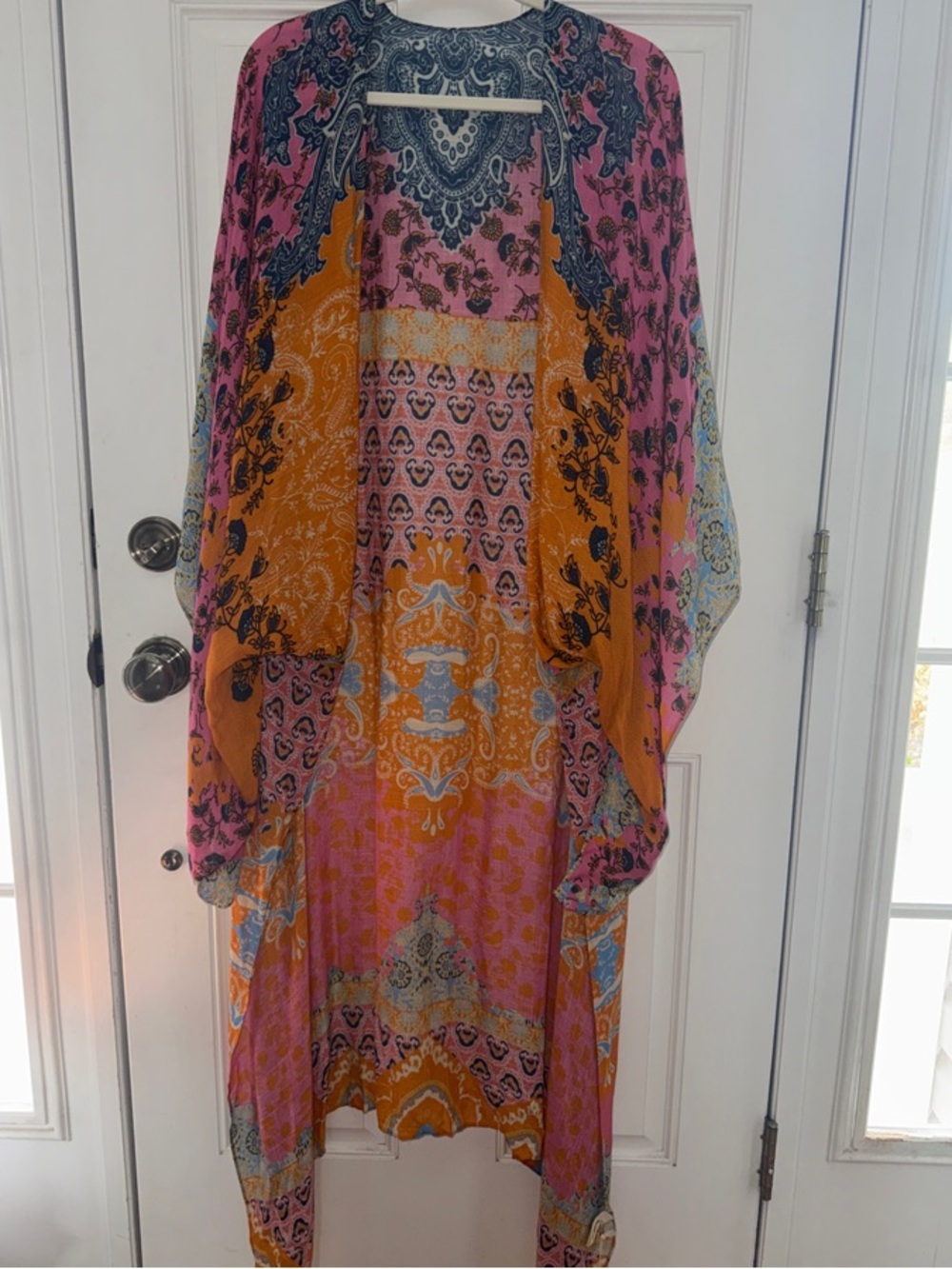NWT Asymmetrical Pink & Orange Printed Kimono-Boho Festival Vibe